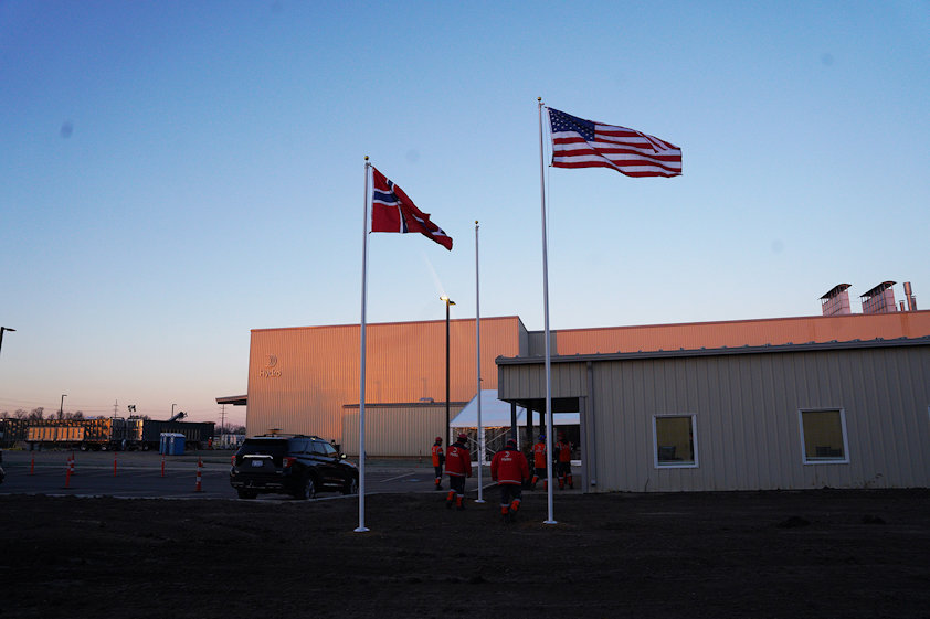a few flags on poles
