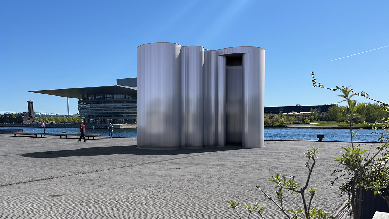a building with a body of water