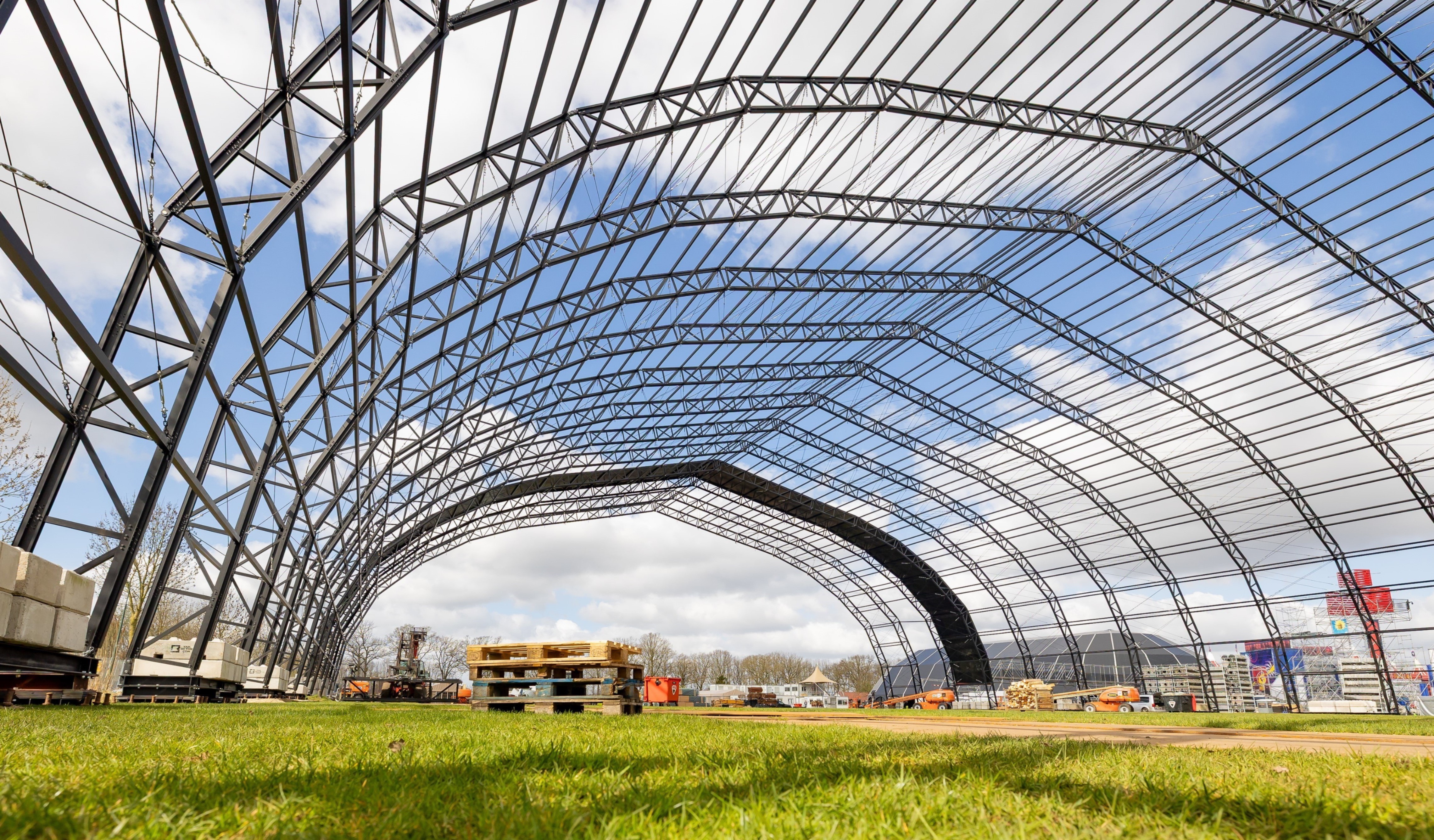 a large metal structure with many windows