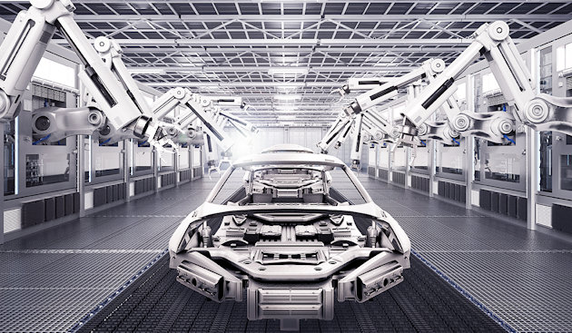 fully automated conveyor belt with car bodies