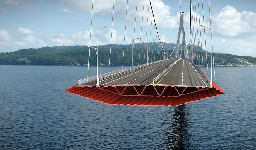 Sectional box suspension bridge on floating foundation